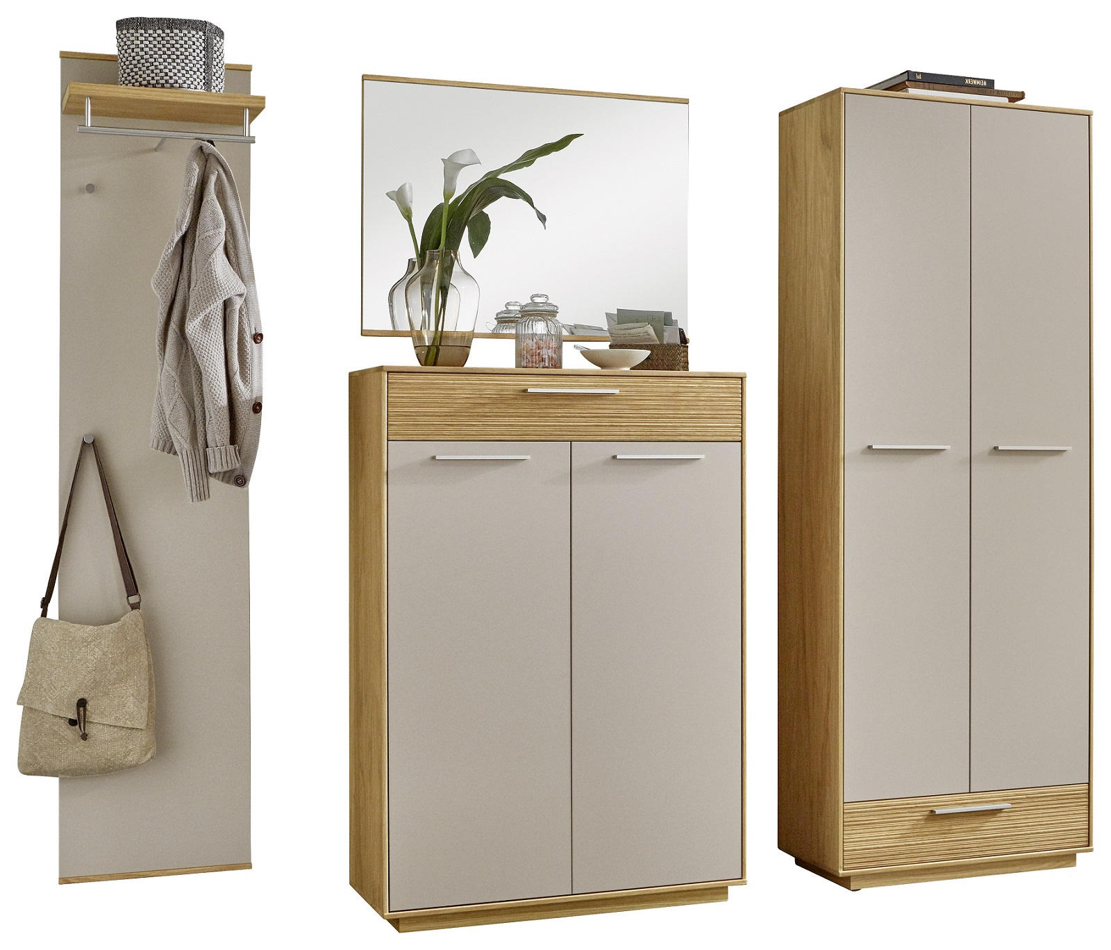GARDEROBE Taupe, Eichefarben - Taupe/Eichefarben, Design, Holz (220/195/37cm)