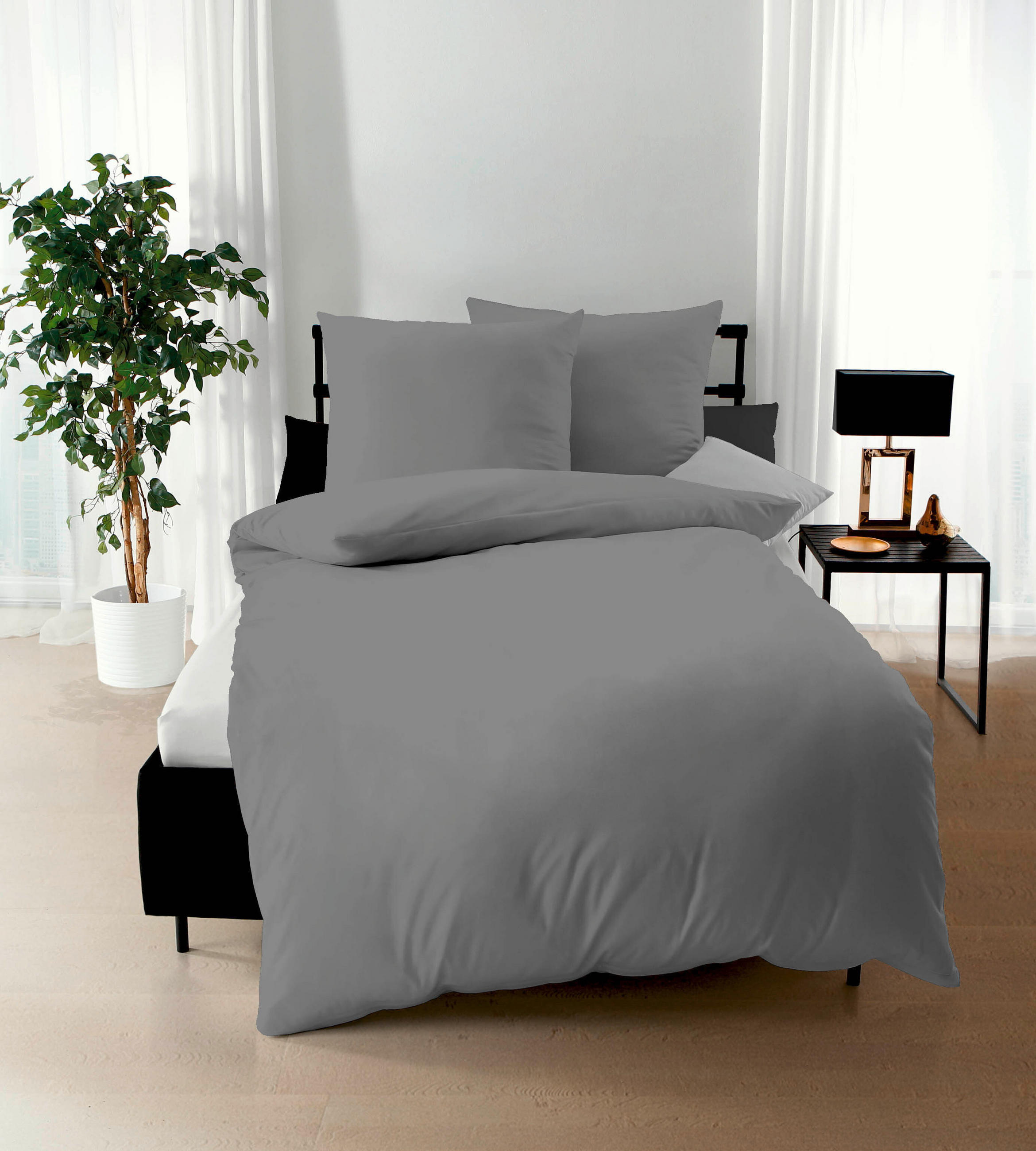 POSTELJINA UNI 200/200 cm saten siva  - siva, Osnovno, tekstil (200/200cm) - Kaeppel