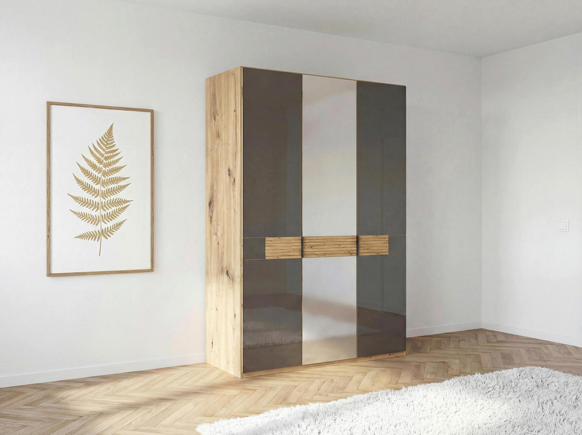 DREHTÜRENSCHRANK 150/216/58 cm,  in Braun, Eichefarben, 3 Tür(en)  - Schieferfarben/Eichefarben, Design, Glas/Holz (150/216/58cm) - Musterring