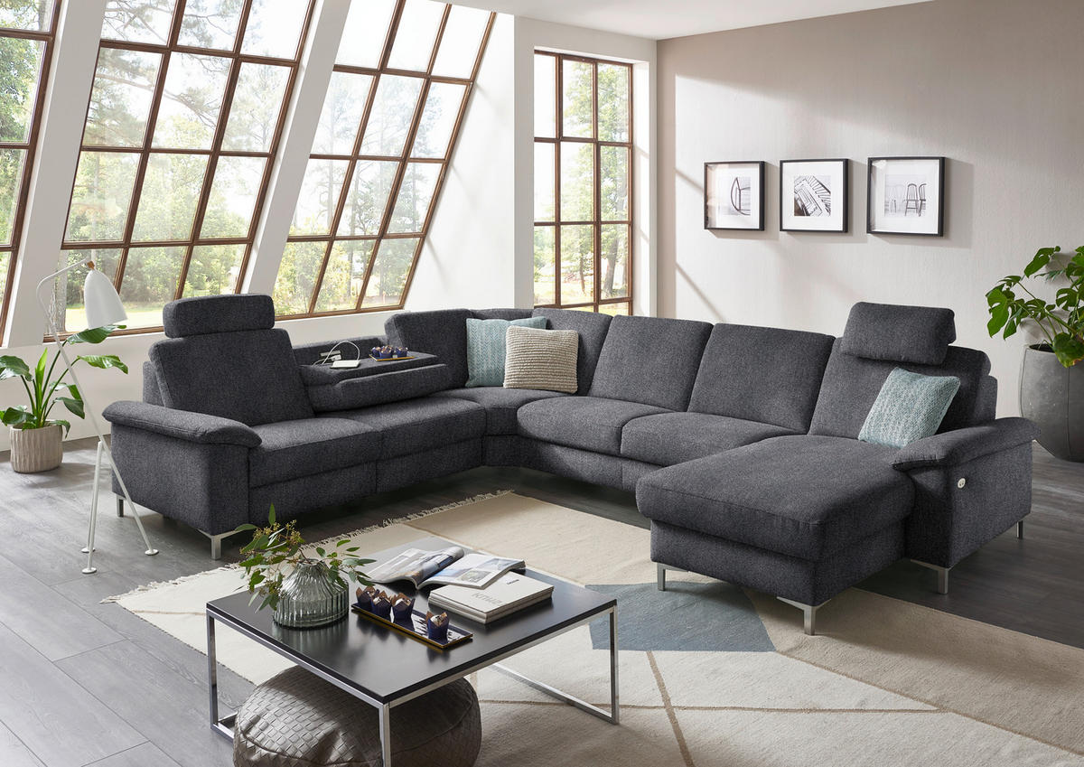 WOHNLANDSCHAFT in Chenille Dunkelgrau  - Dunkelgrau/Alufarben, Design, Textil/Metall (265/333/170cm) - Dieter Knoll