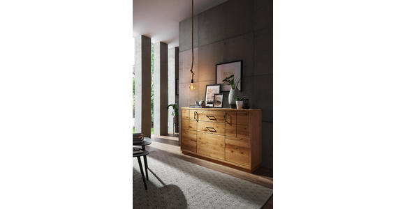 KOMMODE Wildeiche furniert, massiv naturgeölt Eichefarben - Eichefarben/Schwarz, KONVENTIONELL, Holz/Holzwerkstoff (140/88/40cm) - Linea Natura