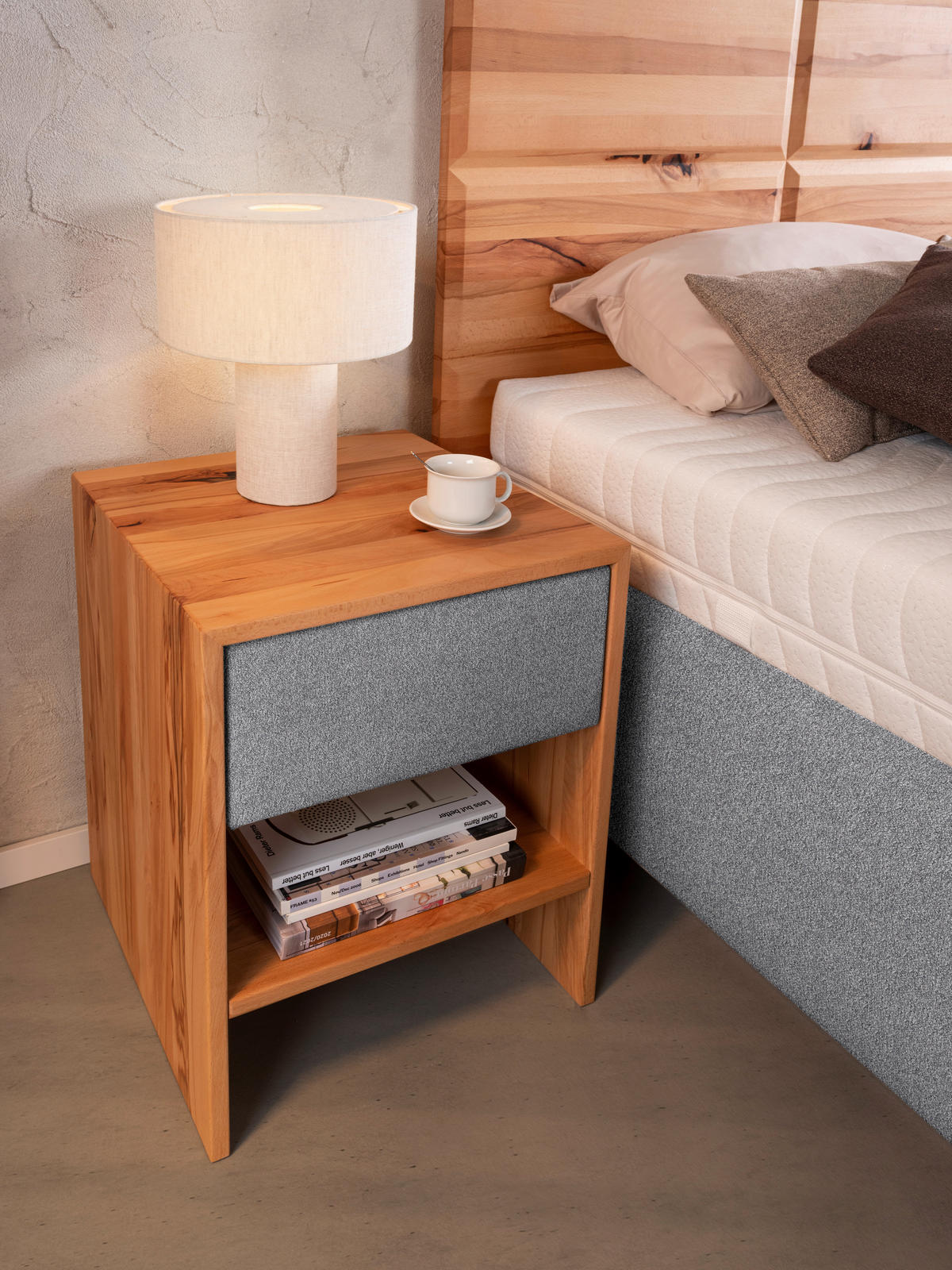 POLSTERBETT Matratze, Lattenrost, Bettkasten Buchefarben, Hellgrau 180/200 cm  - Buchefarben/Hellgrau, Design, Holz/Textil (180/200cm) - Valnatura