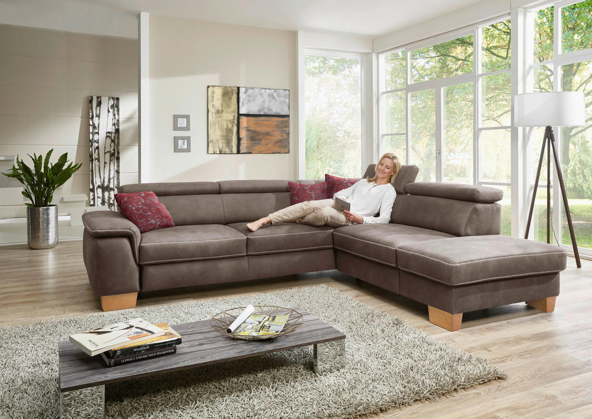 ECKSOFA Hellbraun Mikrofaser  - Hellbraun/Eichefarben, LIFESTYLE, Holz/Textil (273/226cm) - Beldomo System