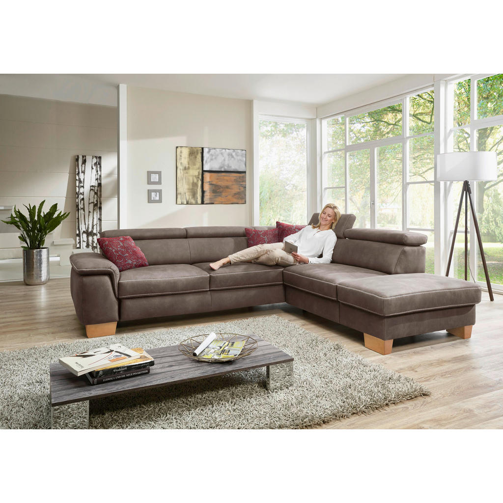 Thumbnail - Beldomo System Ecksofa, Dunkelbraun, Textil, Buche, massiv, 4-Sitzer, Ottomane rechts, L-Form, 273x226 cm, Goldenes M, T...