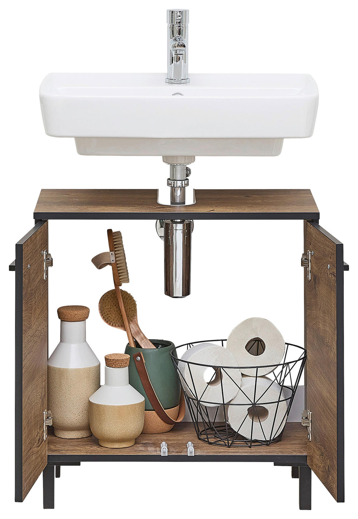 WASCHBECKENUNTERSCHRANK 60/53/33 cm  - Eichefarben/Schwarz, Design, Holzwerkstoff (60/53/33cm) - Xora