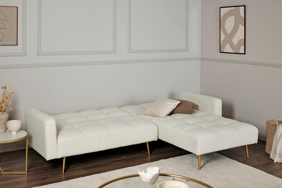 ECKSCHLAFSOFA CHILLAX POSH CORNER EU Elfenbein Bouclé  - Elfenbein/Goldfarben, MODERN, Holz/Textil (244/150cm) - Livetastic