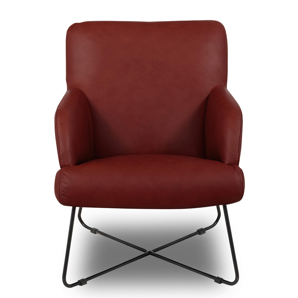 SESSELSET Echtleder Kirschrot  - Kirschrot/Schwarz, Design, Leder/Metall (67/87/74cm) - Livetastic