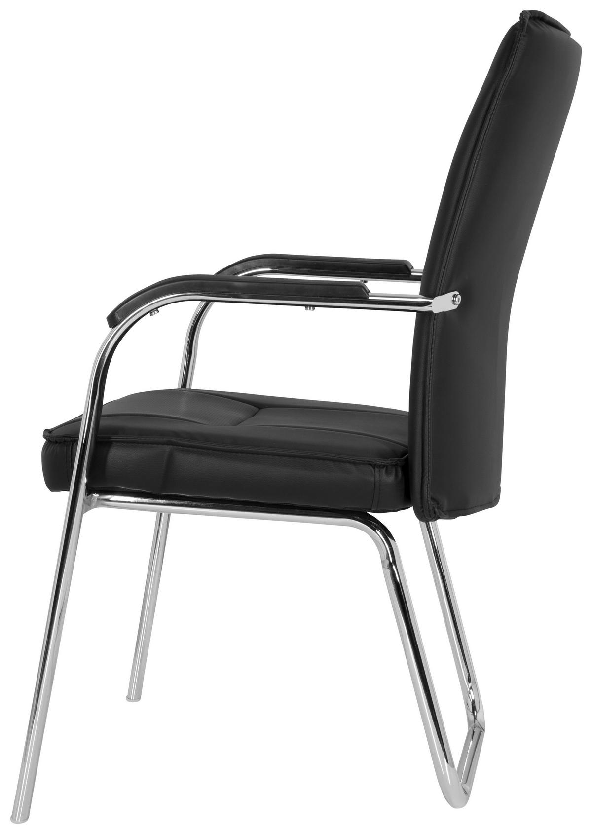 BESUCHERSTUHL  in Lederlook Schwarz  - Chromfarben/Schwarz, MODERN, Textil/Metall (55/94/44cm) - MID.YOU