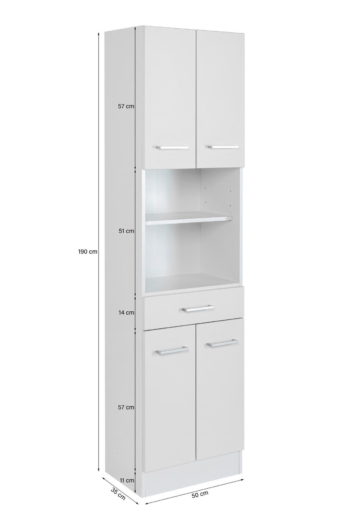 HOCHSCHRANK 50/190/35 cm  - Silberfarben/Weiß, MODERN, Holzwerkstoff/Metall (50/190/35cm) - Held