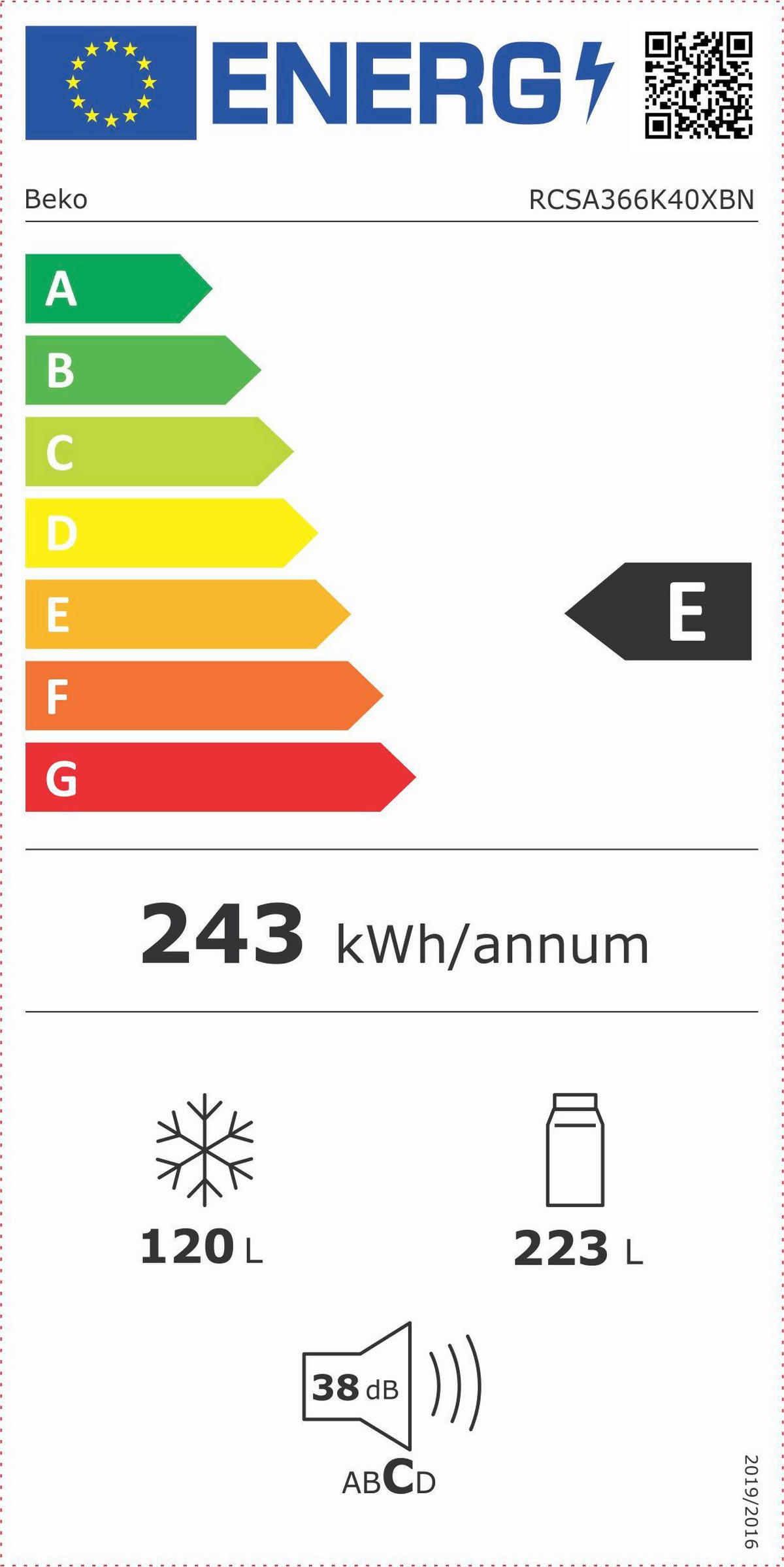 KÜHL-GEFRIER-KOMBINATION RCSA366K40XBN  - Edelstahlfarben, Basics, Kunststoff/Metall (59,5/185,2/67cm) - Beko