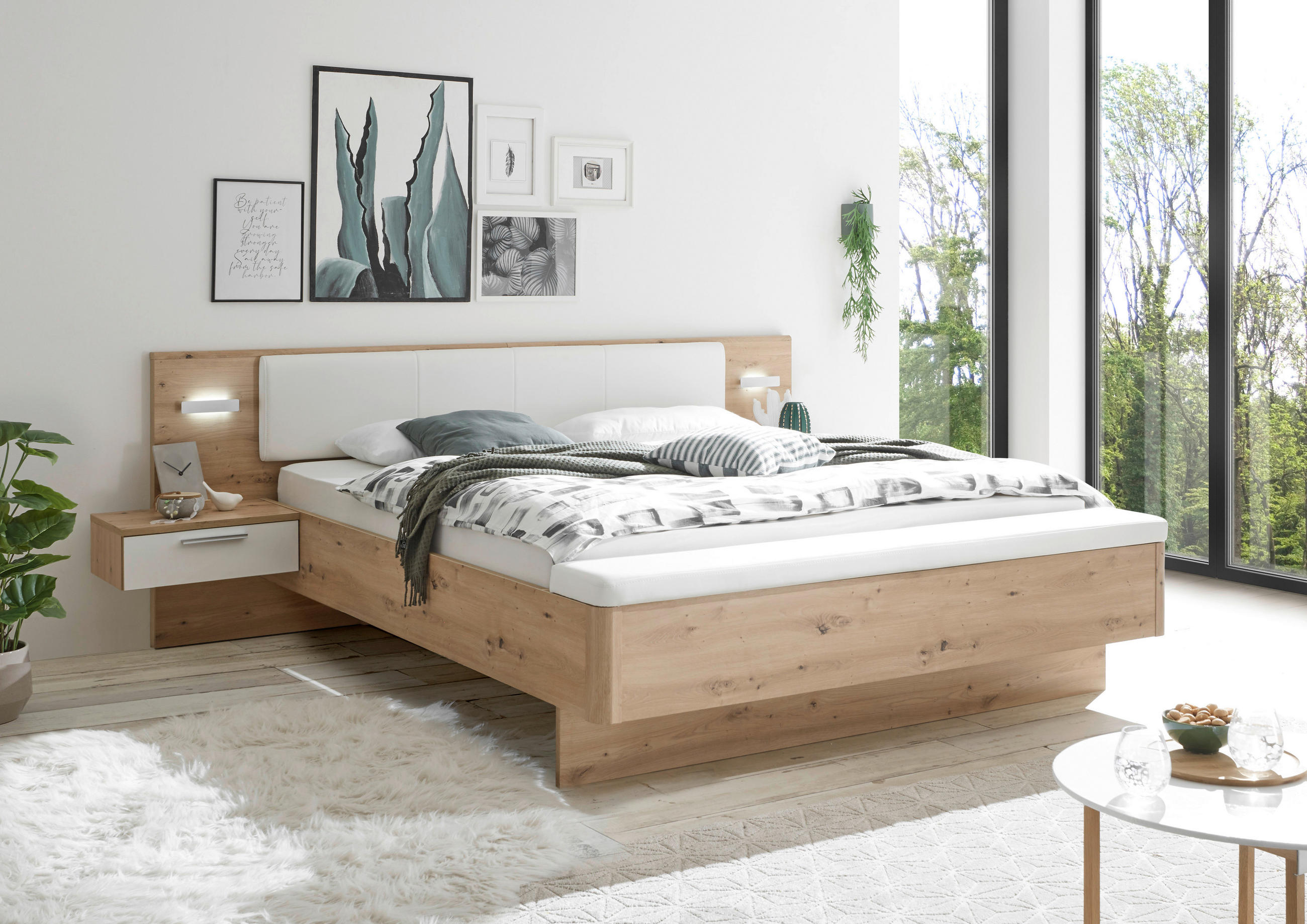 BETT 180/200 cm  in Weiß, Eiche Artisan  - Schwarz/Eiche Artisan, MODERN, Kunststoff/Textil (180/200cm) - Livetastic