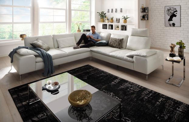 ECKSOFA in Echtleder Weiss  - Chromfarben/Weiss, Design, Leder/Metall (318/318cm) - W.Schillig