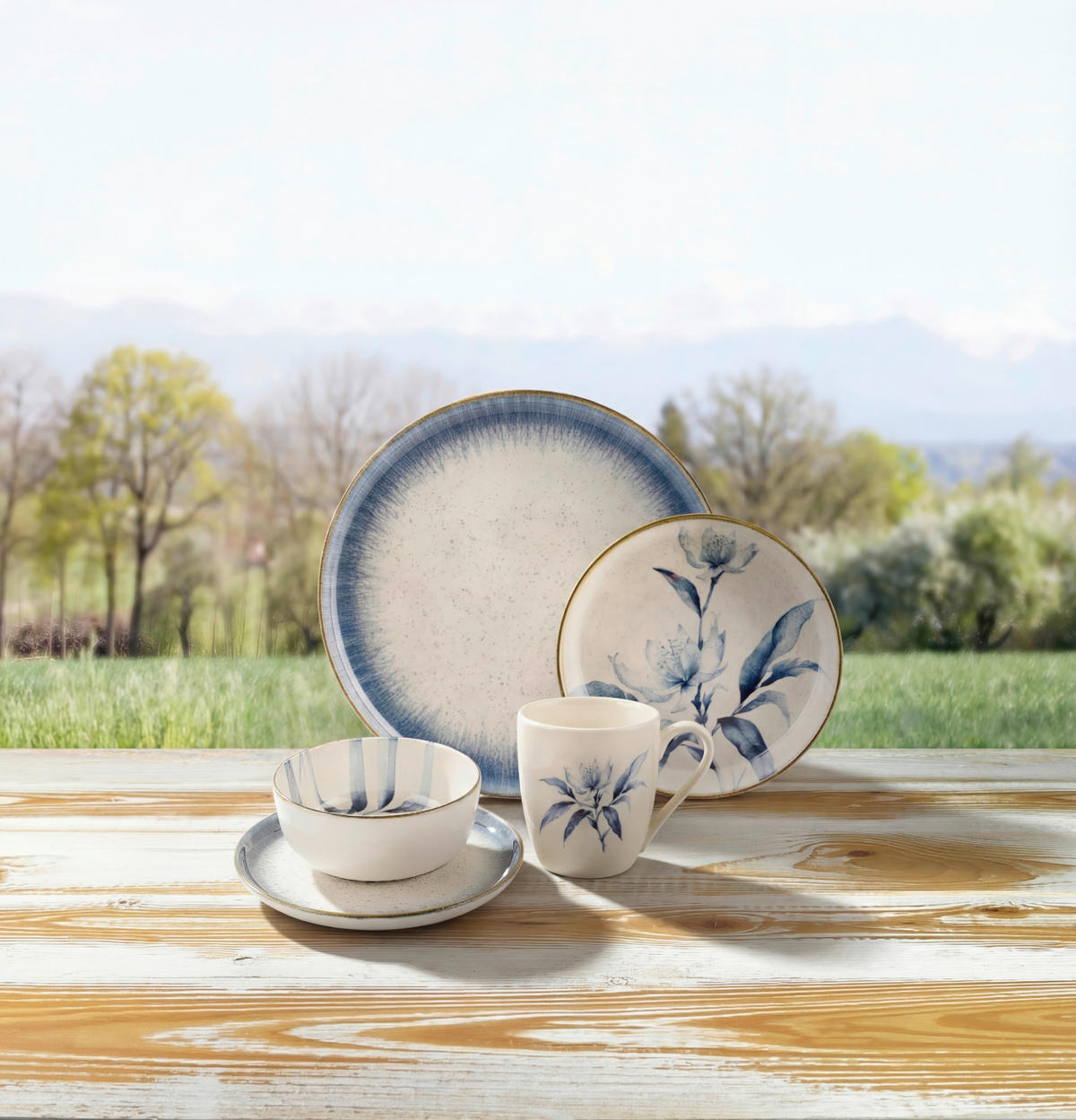 KOMBINOVANI SERVIS    - bela/plava, Lajfstajl, keramika - Landscape