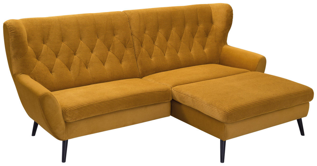 ECKSOFA in Cord Currygelb  - Currygelb/Schwarz, Design, Holz/Textil (237/165cm) - Stylife
