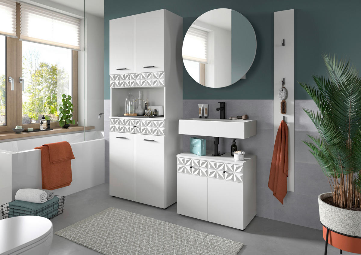 BADEZIMMER 4-teilig  in 146 cm  - Schwarz/Weiß, MODERN, Holzwerkstoff/Kunststoff (146cm) - MID.YOU