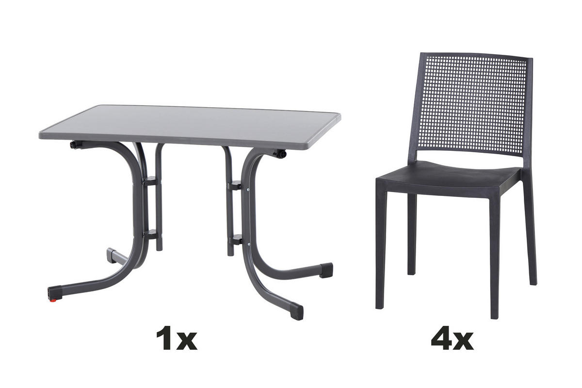 GARTENGARNITUR 5-teilig  - Anthrazit, Basics, Holzwerkstoff/Kunststoff (70/80/110cm) - Siena Garden