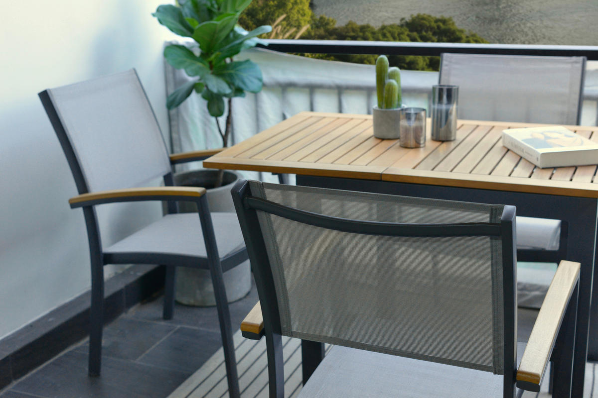 STAPELSESSEL in Holz, Metall, Textil Grau, Hellgrau, Teakfarben  - Hellgrau/Grau, Design, Holz/Textil (61,8/92,5/58,3cm) - Ambia Garden