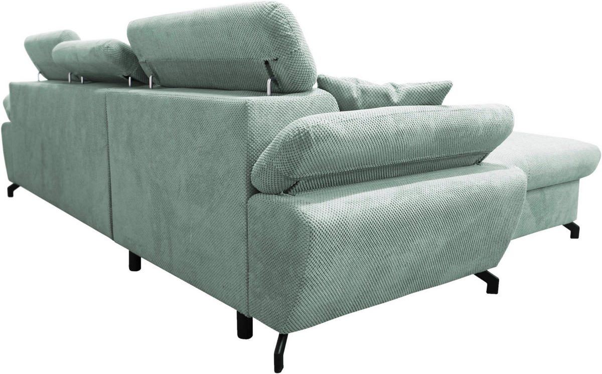 ECKSOFA OMEGA Mintgrün Chenille Zierkissen, Bettkasten  - Schwarz/Mintgrün, Design, Textil/Metall (186/280cm) - MID.YOU