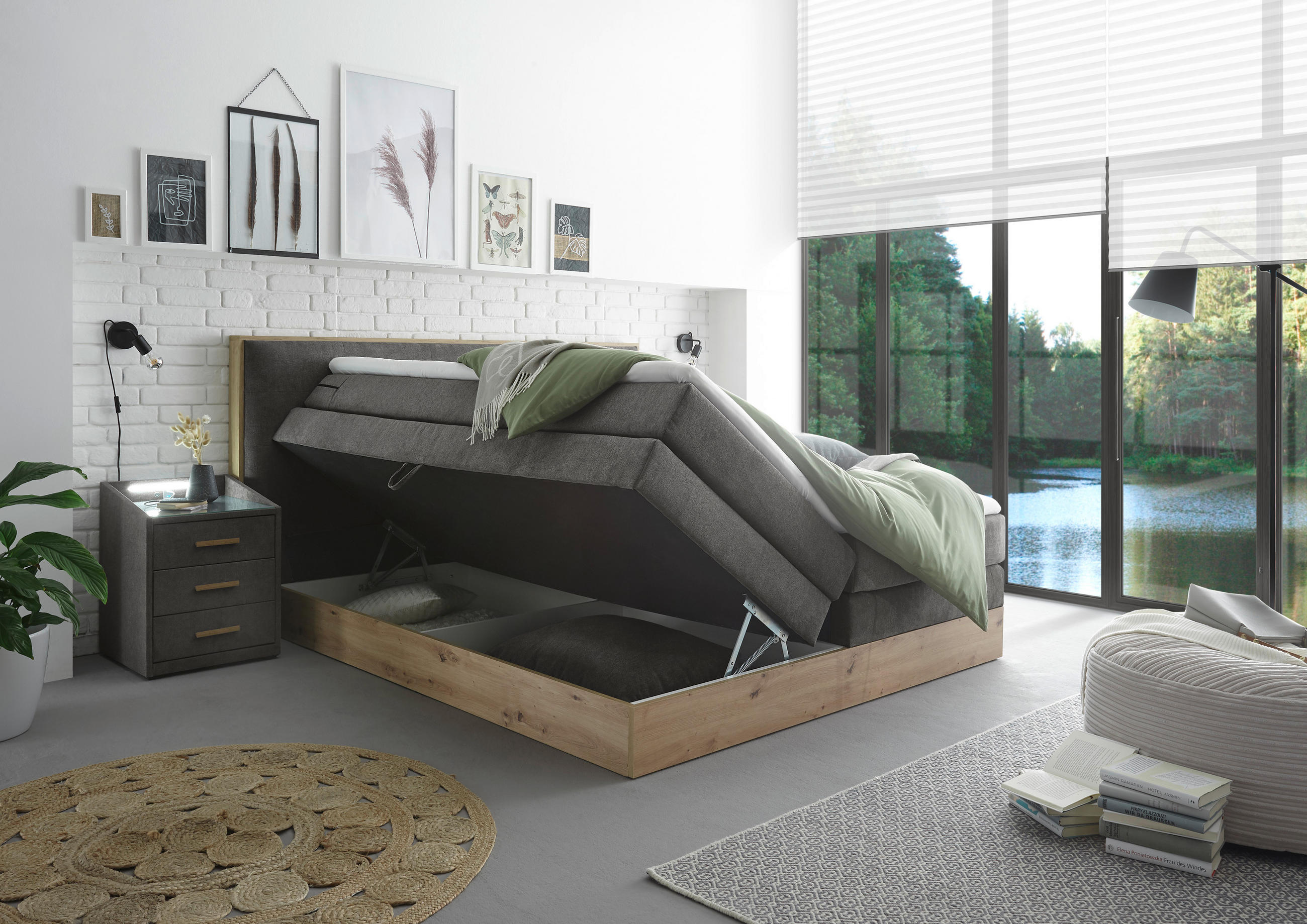 BOXSPRINGBETT 180/200 cm  in Anthrazit  - Anthrazit, MODERN, Holz/Kunststoff (180/200cm) - Livetastic