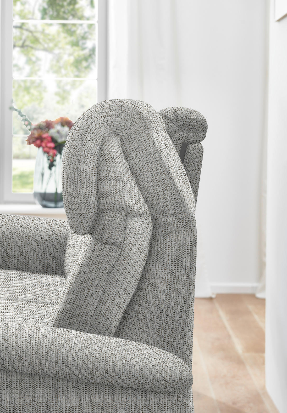 TRAPEZSOFA in Flachgewebe Silberfarben  - Silberfarben/Schwarz, Konventionell, Textil/Metall (219/107/97cm) - Pure Home Comfort