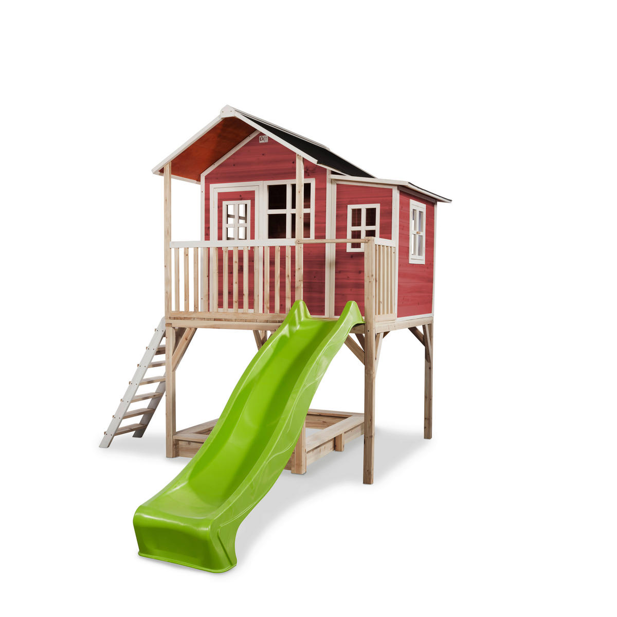 SPIELTURM  - Rot/Hellgrün, KONVENTIONELL, Holz (444/190/269cm) - EXIT Toys