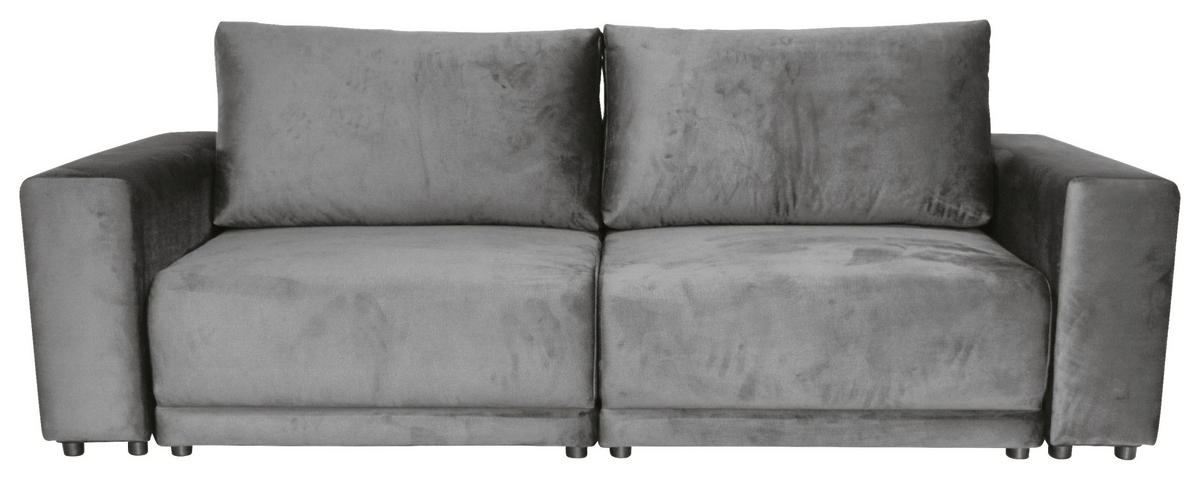 BIGSOFA in Velours Dunkelgrau  - Dunkelgrau/Schwarz, Design, Kunststoff/Textil (256/88/120cm) - home24