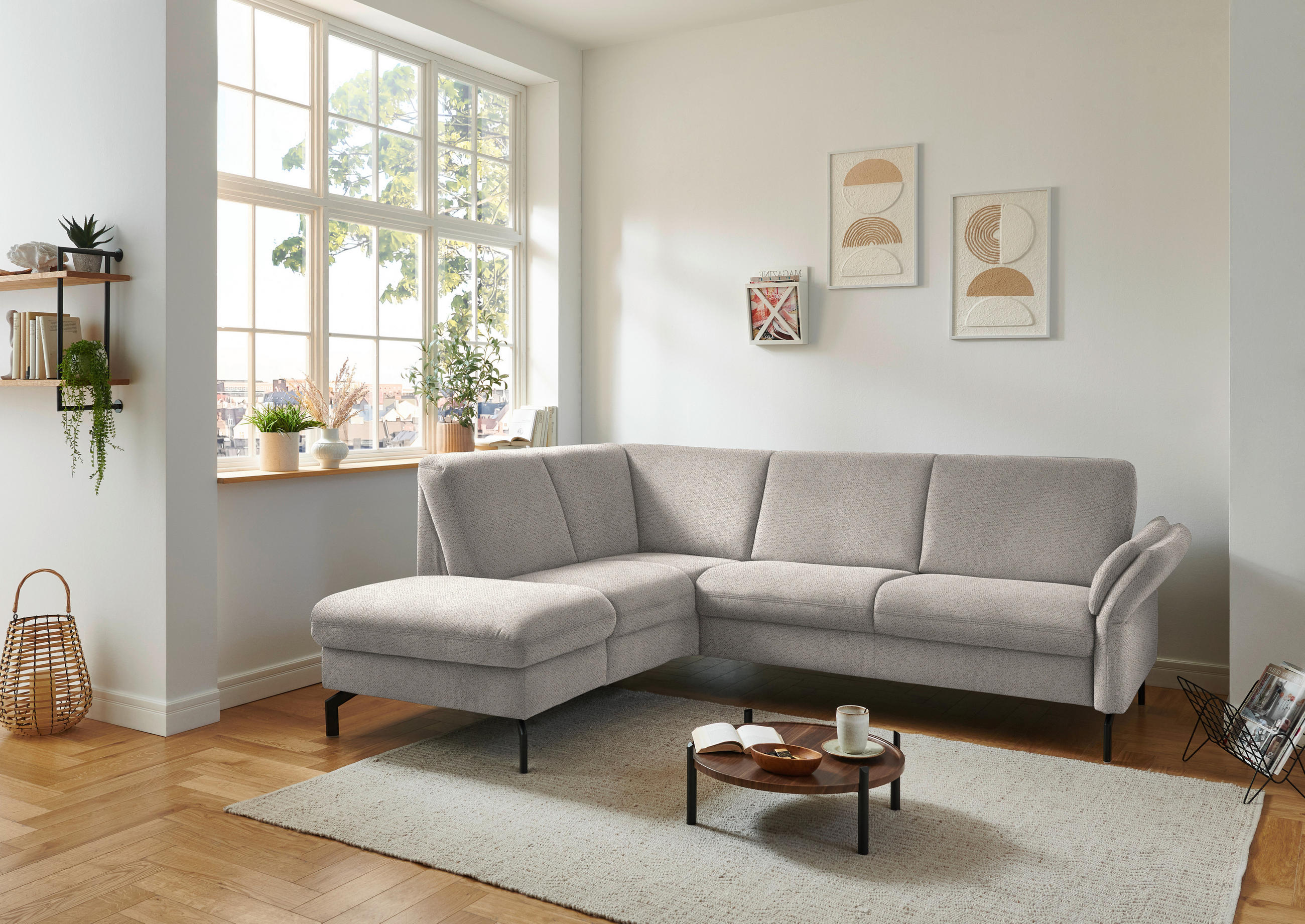 ECKSOFA in Flachgewebe Beige  - Beige/Schwarz, Konventionell, Textil/Metall (190/241cm) - Beldomo Comfort