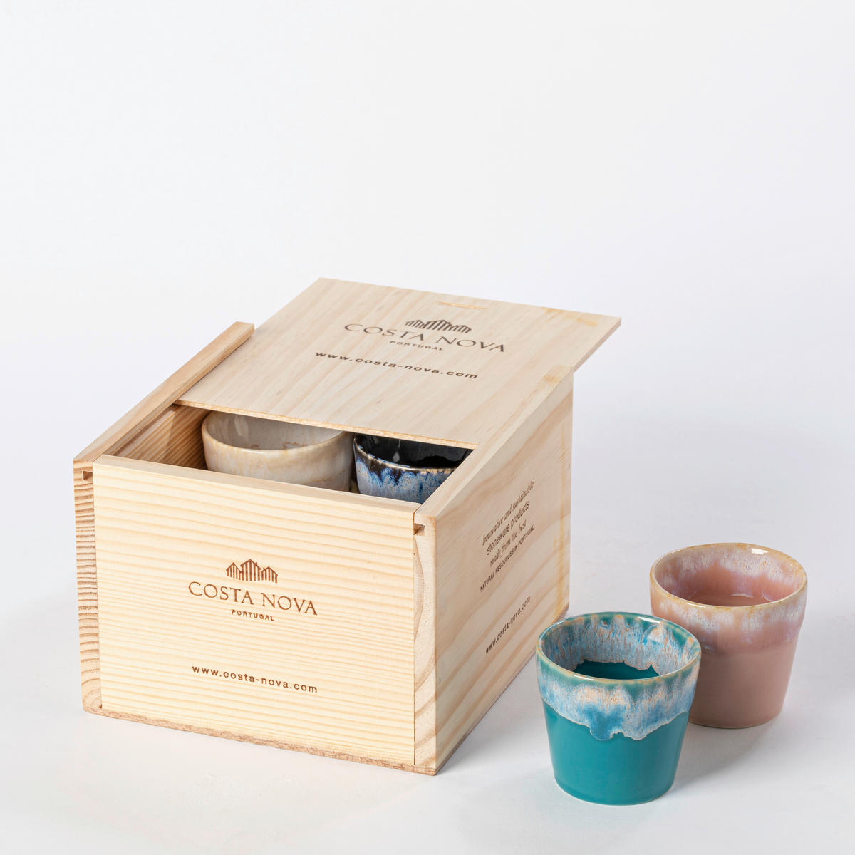 TASSENSET GRESPRESSO 8-teilig  - Türkis/Blau, Basics, Keramik/Holz - Costa Nova