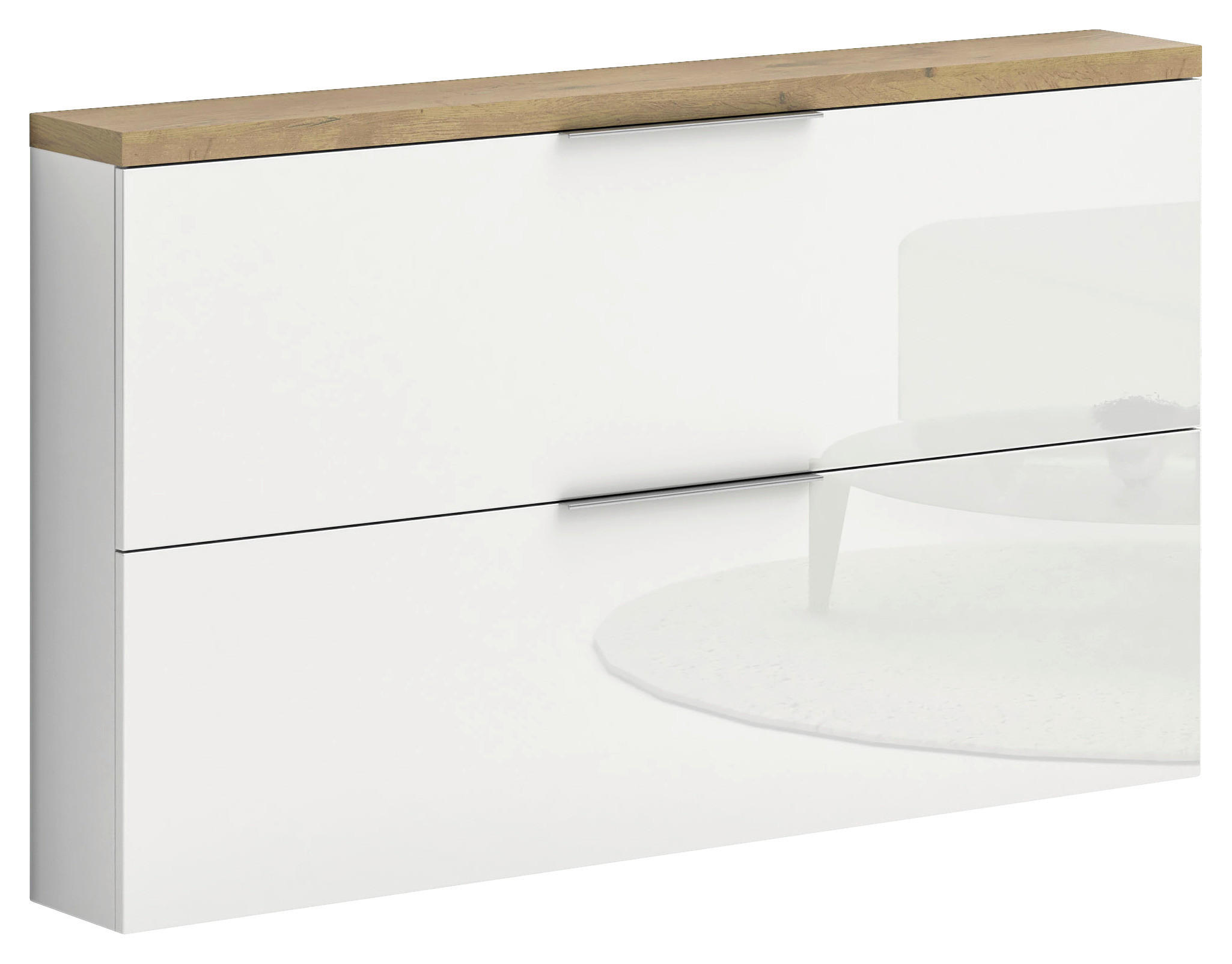HÄNGESCHUHSCHRANK Weiß Hochglanz  - Eichefarben/Weiß Hochglanz, Design, Holzwerkstoff/Metall (140/82/19cm) - Xora