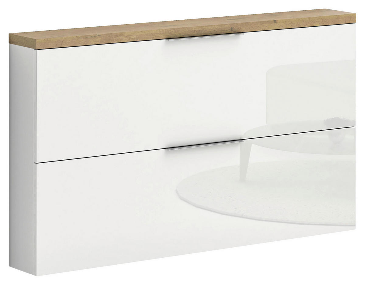 HÄNGESCHUHSCHRANK Weiß Hochglanz, Eichefarben  - Eichefarben/Weiß Hochglanz, Design, Holzwerkstoff/Metall (140/82/19cm) - Xora