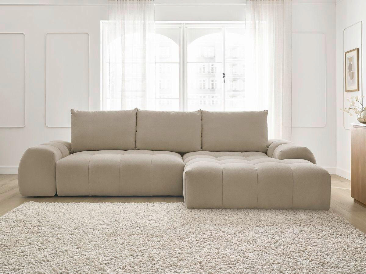 ECKSCHLAFSOFA EVEREST  mit Rücken echt, Armteil links, Armteil rechts Struktur Taupe  - Taupe/Schwarz, MODERN, Kunststoff/Textil (318/180cm) - Livetastic
