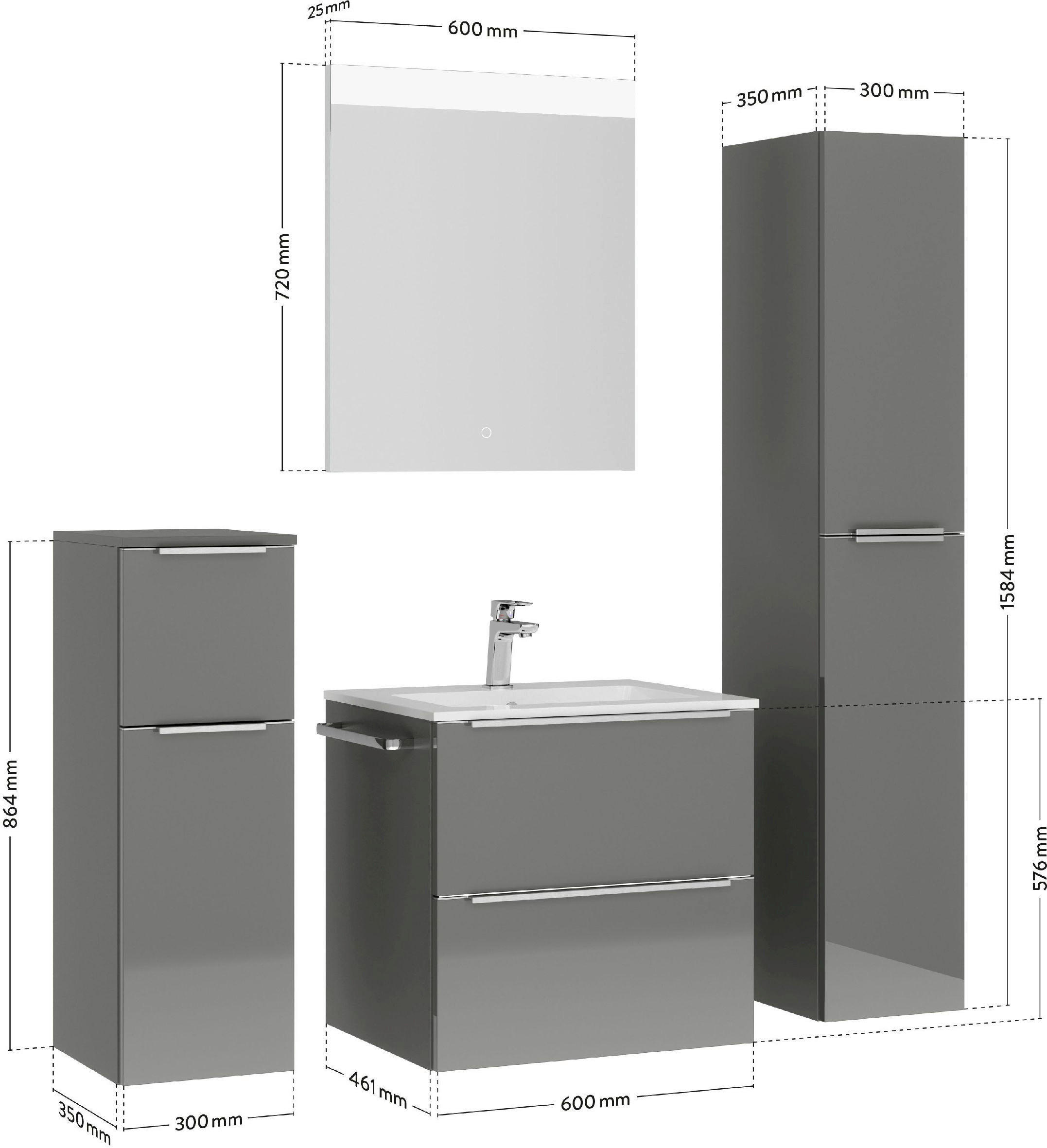 Thumbnail - Nobilia Waschtischkombi, Edelstahl, Schiefer, Metall, 2 Schublade(n) Schubladen, 61 cm, Blauer Engel, Pefc, Goldenes M, ...