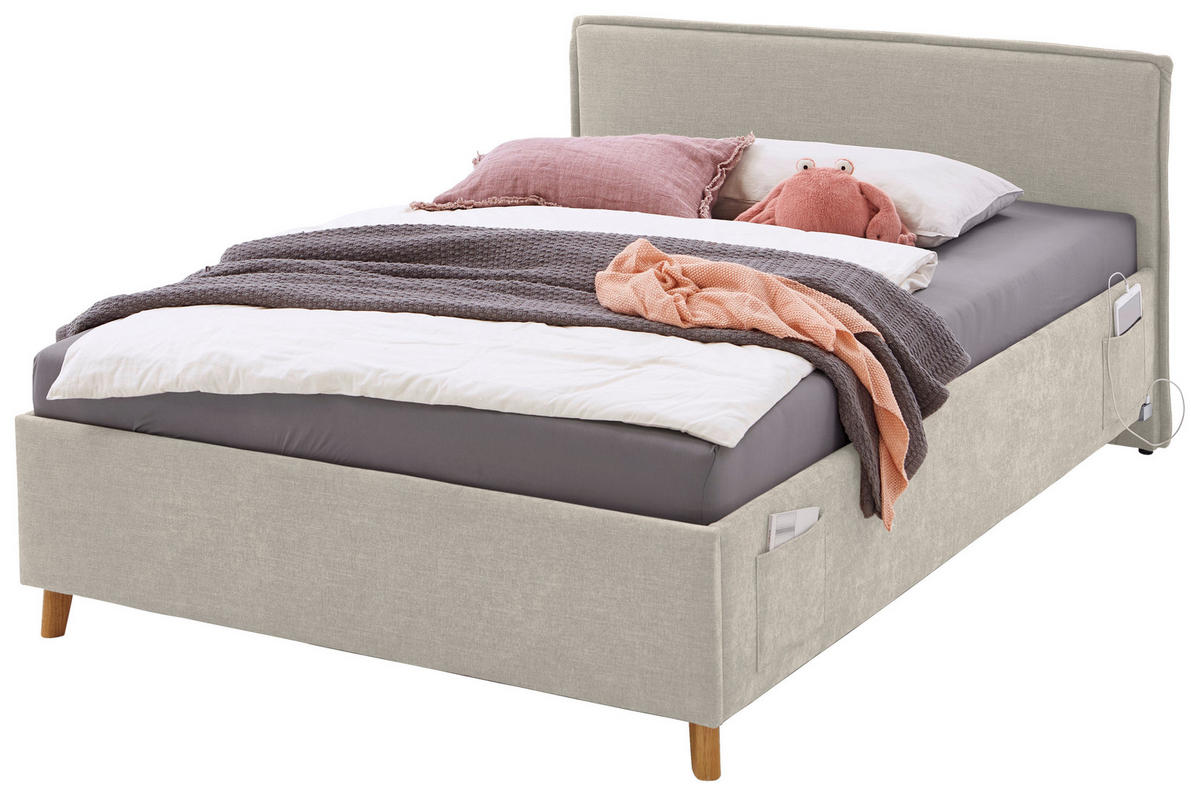 POLSTERBETT 140/200 cm  in Beige  - Eichefarben/Birkefarben, Konventionell, Holz/Textil (140/200cm) - home24