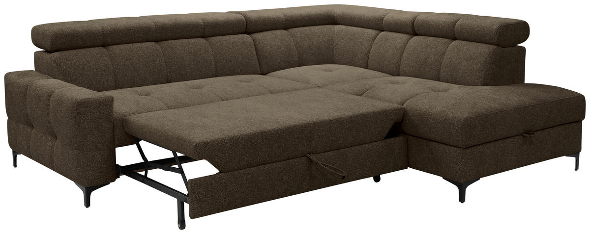 ECKSOFA in Struktur Dunkelgrün  254/212 cm  - Dunkelgrün/Schwarz, MODERN, Textil/Metall (254/212cm) - Carryhome