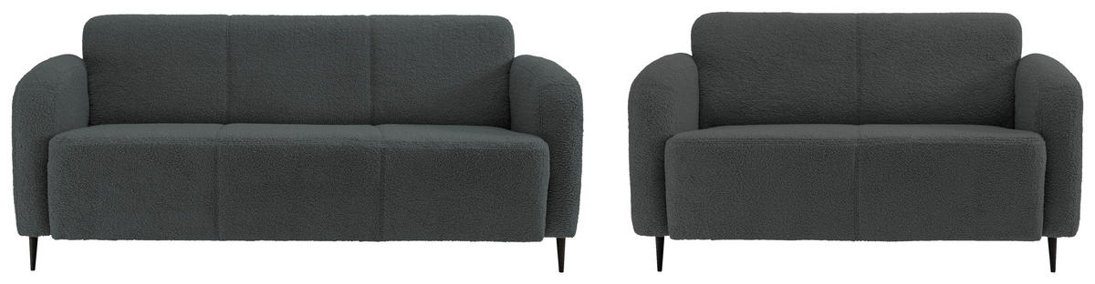 SITZGARNITUR Teddystoff Anthrazit  - Anthrazit/Schwarz, MODERN, Textil/Metall (180/76/90cm) - Livetastic