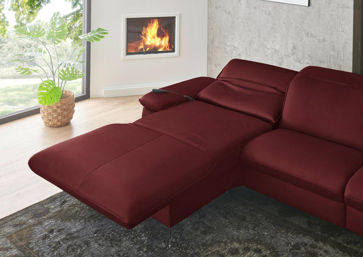 ECKSOFA  Echtleder Rot  - Rot/Schwarz, Design, Leder/Metall (169/307cm) - Beldomo Premium
