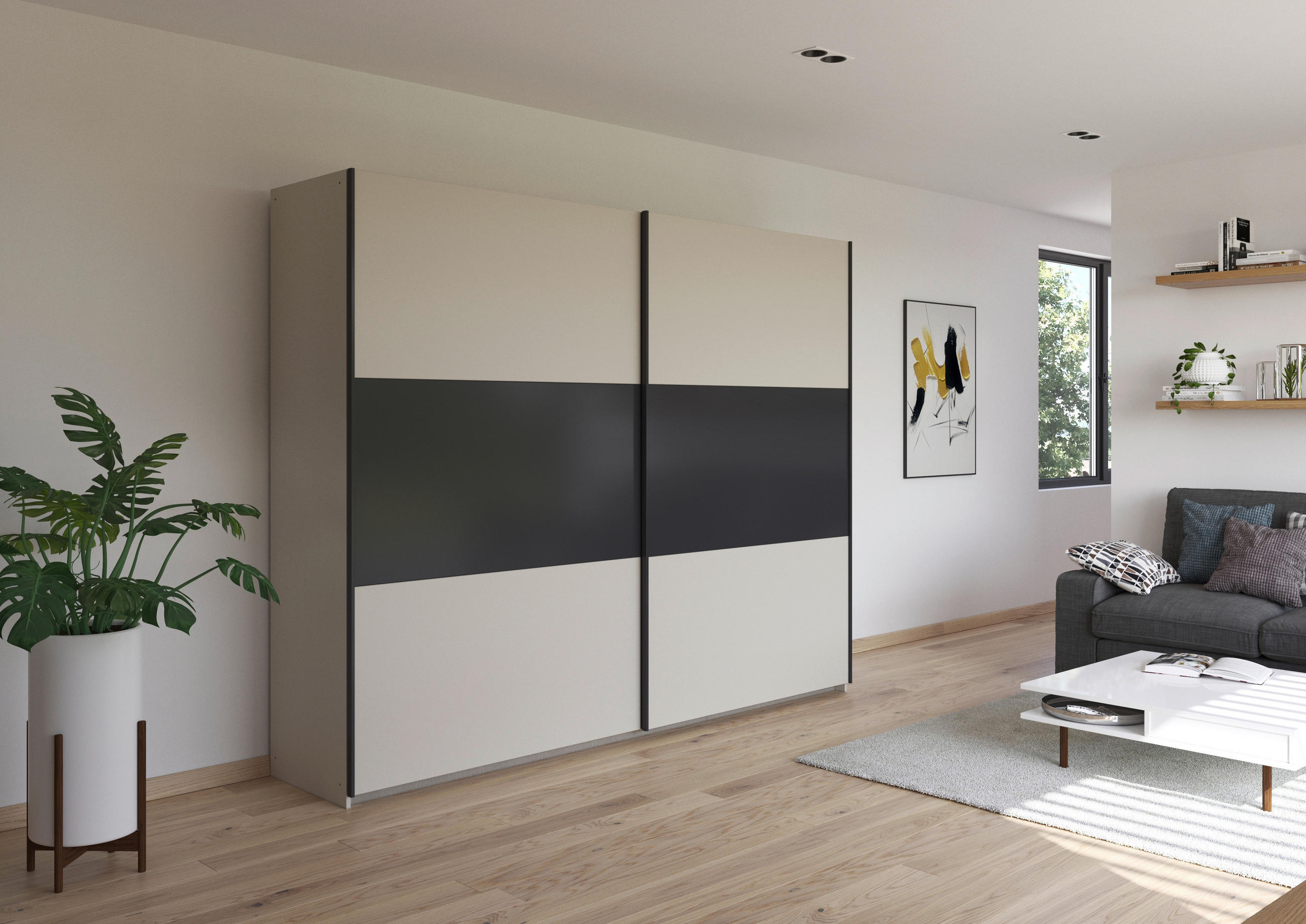 SCHWEBETÜRENSCHRANK 261/210/59 cm 2-türig Grau, Champagner  - Champagner/Grau, MODERN, Holzwerkstoff/Metall (261/210/59cm) - Rauch Möbel