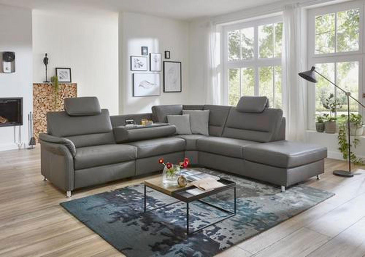 ECKSOFA in Echtleder Grau  - Beige/Hellgrau, Design, Leder/Metall (288/249cm) - Beldomo Premium