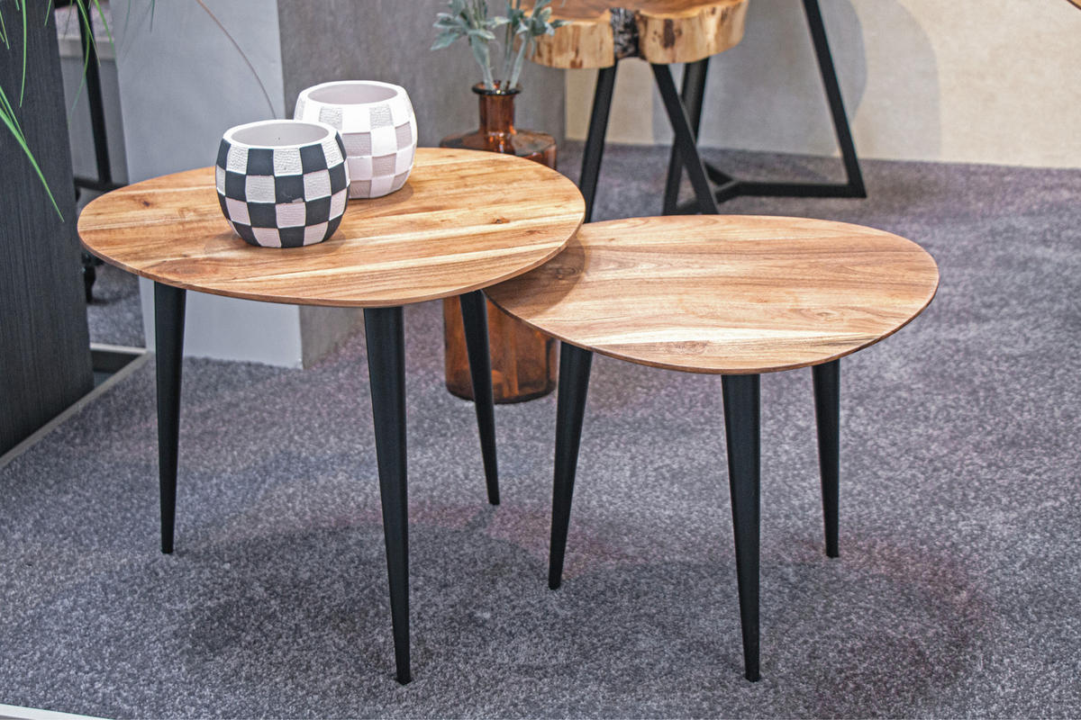 BEISTELLTISCH in Holz, Metall 46/46/41 cm  - Schwarz/Akaziefarben, KONVENTIONELL, Holz/Metall (46/46/41cm)