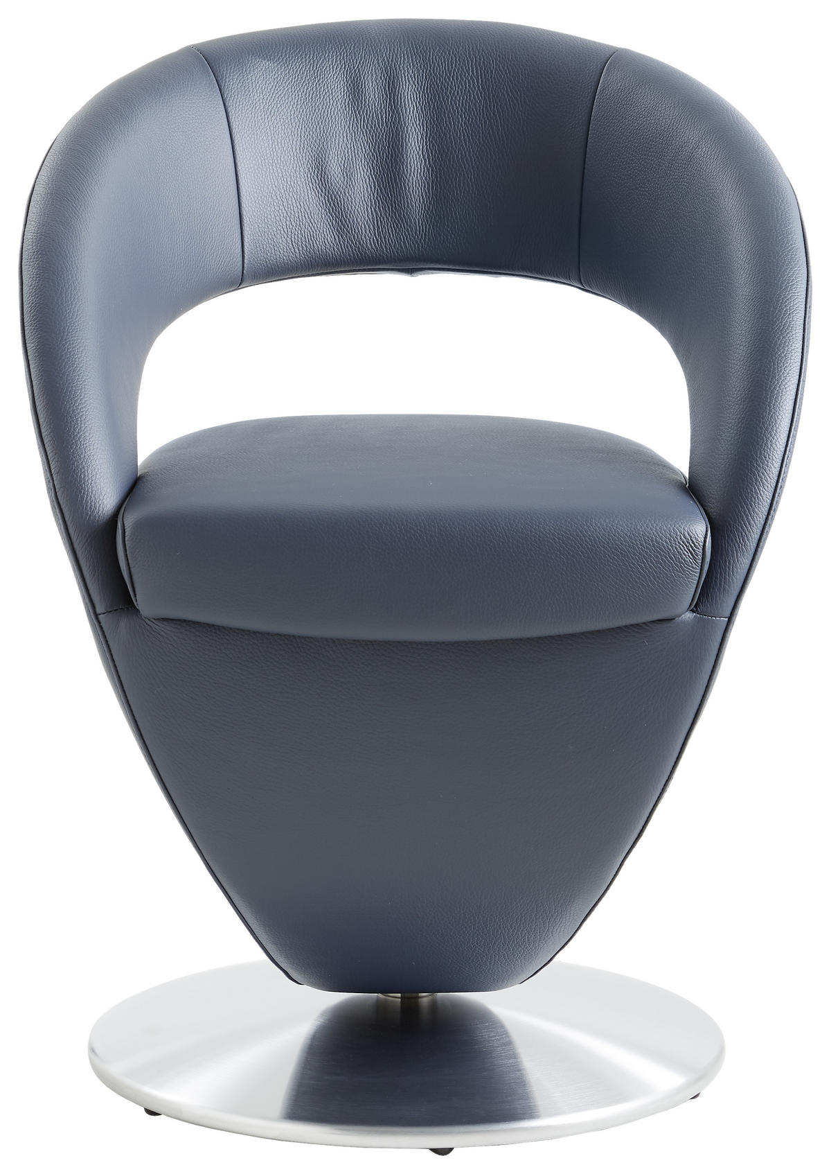 STUHL Echtleder Edelstahlfarben, Dunkelblau  - Edelstahlfarben/Dunkelblau, Design, Leder/Metall (62/86/61cm) - Moderano