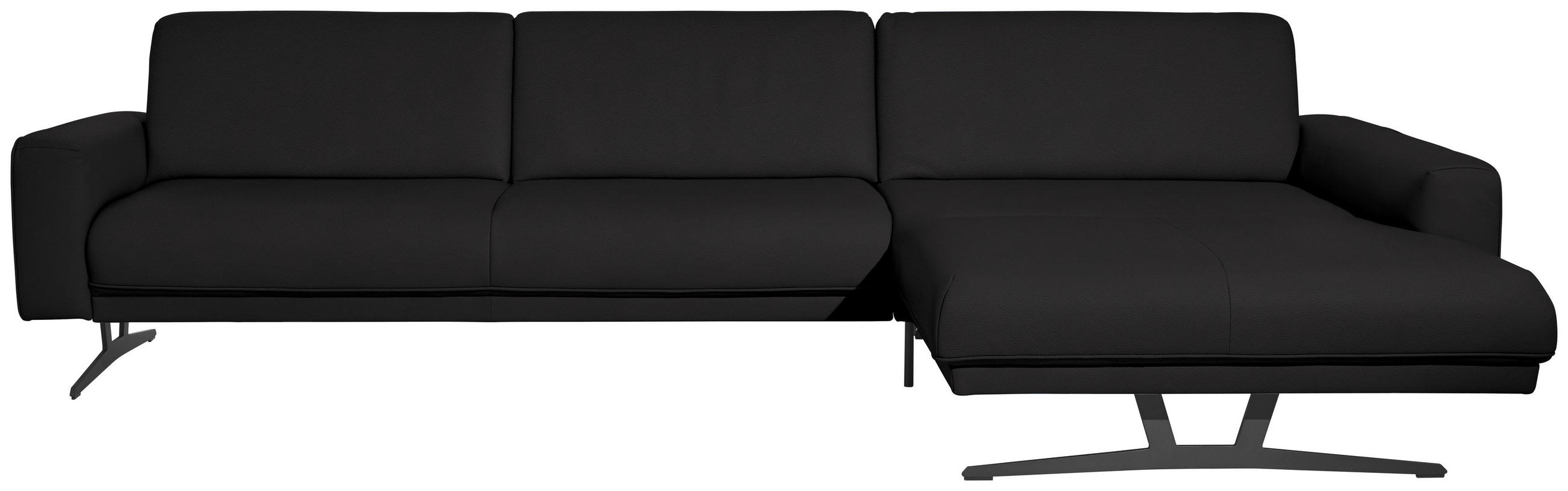 ECKSOFA in Echtleder Schwarz  - Anthrazit/Schwarz, Konventionell, Leder/Metall (324/179cm) - Johann Jakob