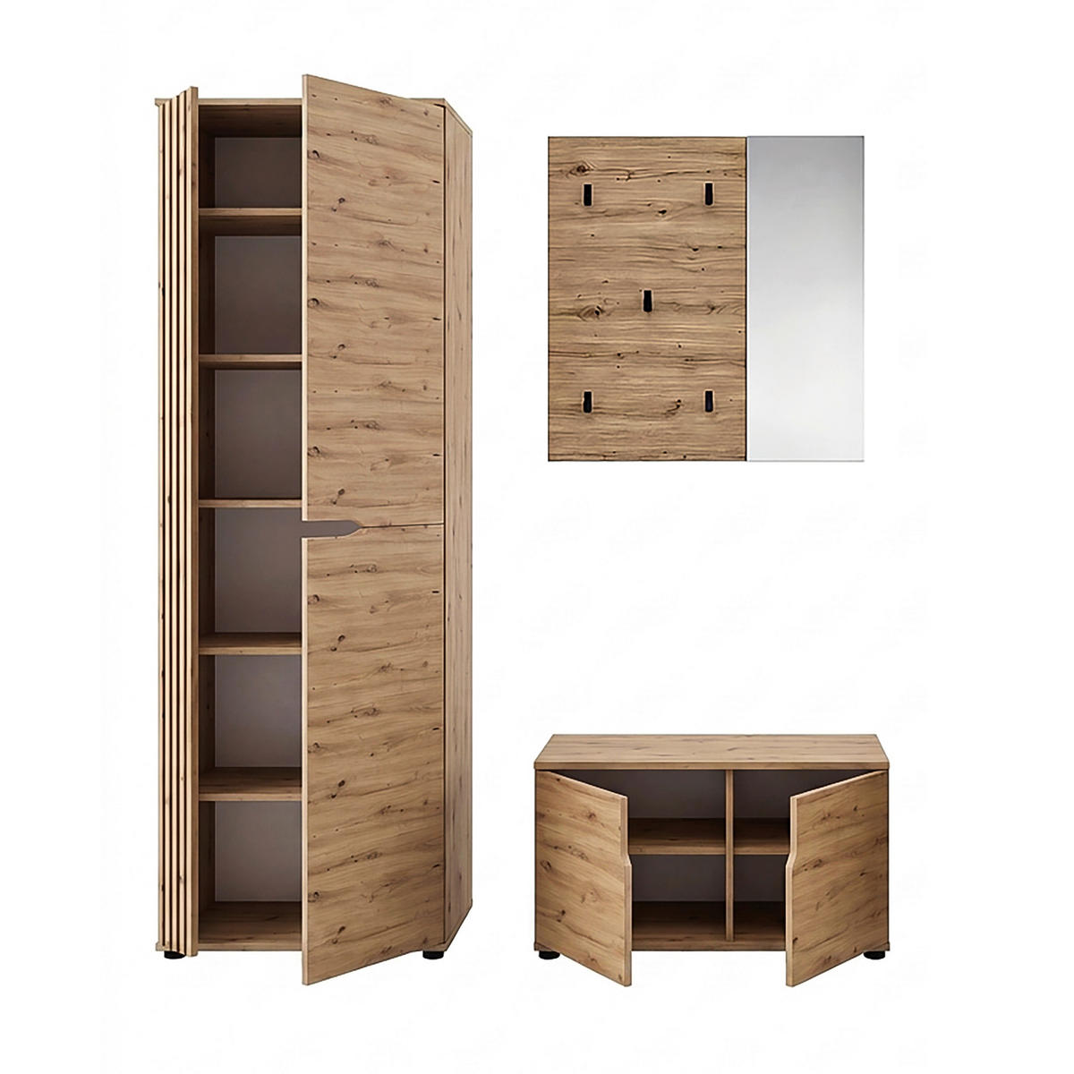GARDEROBE 3-teilig  in 160/191/37 cm  - Eiche Artisan, Design, Holzwerkstoff (160/191/37cm) - MID.YOU