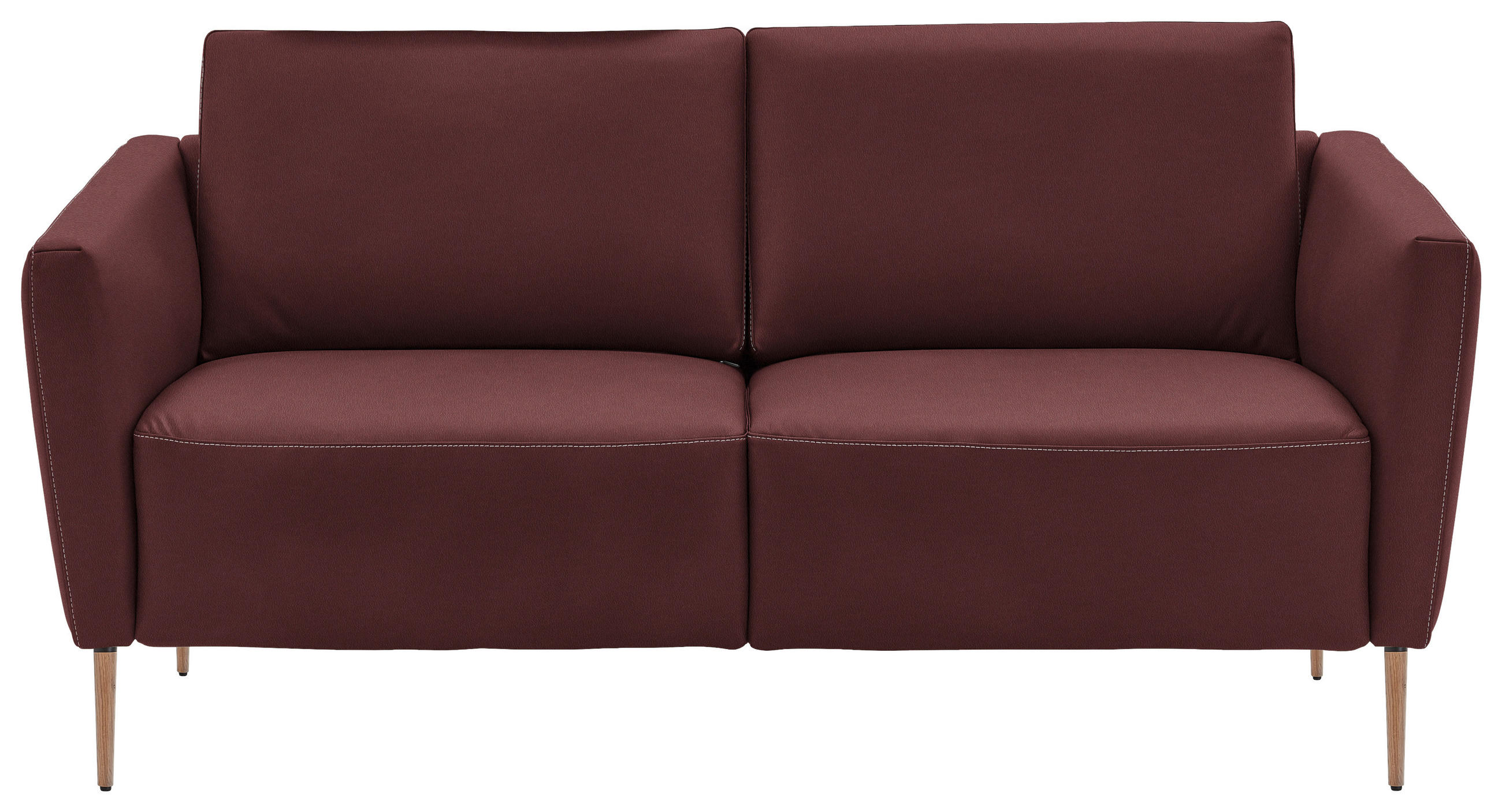 2-SITZER-SOFA  in Echtleder Bordeaux   - Eichefarben/Bordeaux, Natur, Leder/Holz (182/86/87cm) - Valnatura