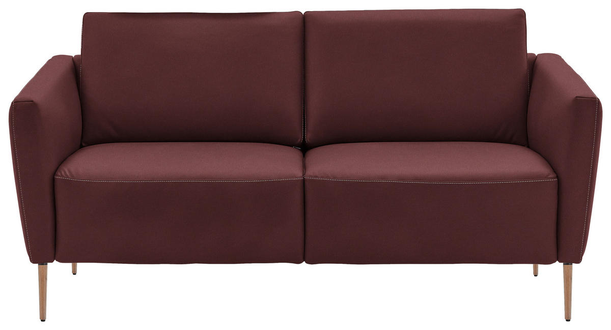 2-SITZER-SOFA  in Echtleder Bordeaux   - Eichefarben/Bordeaux, Natur, Leder/Holz (182/86/87cm) - Valnatura