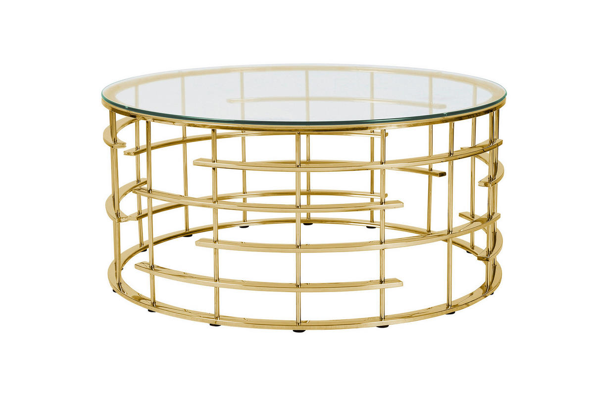 COUCHTISCH Sicherheitsglas 90/90/42 cm rund Goldfarben  - Goldfarben, Design, Glas/Metall (90/90/42cm) - Livetastic