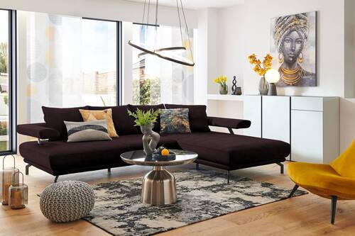 ECKSOFA in Mikrofaser Dunkelbraun  - Dunkelbraun/Schwarz, Design, Textil/Metall (305/224cm) - Dieter Knoll