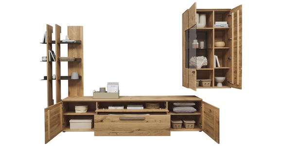 WOHNWAND  in Bronzefarben, Wildeiche  340,1/214/45,2 cm  - Wildeiche/Schwarz, Natur, Glas/Holz (340,1/214/45,2cm) - Valnatura