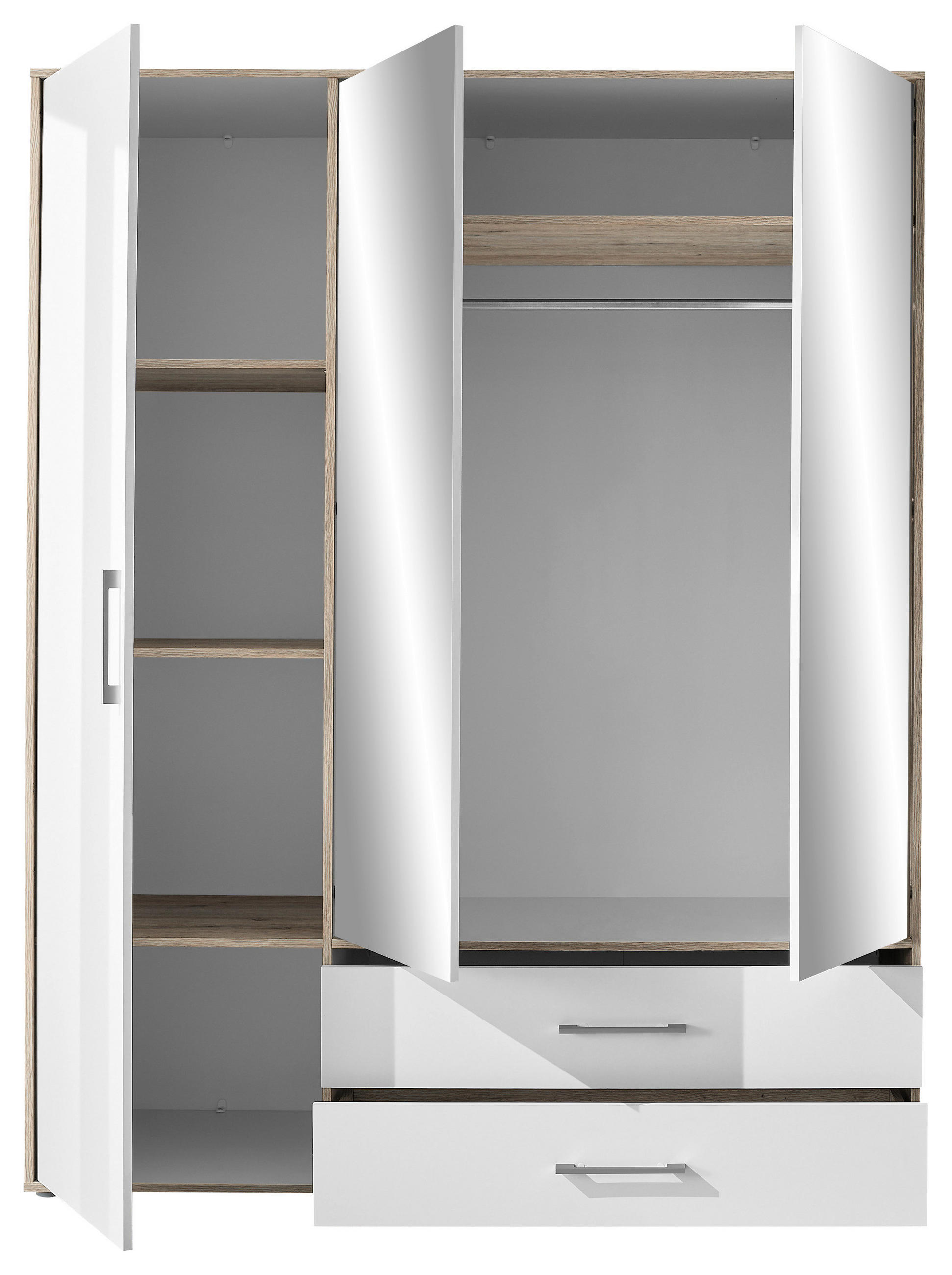 KLEIDERSCHRANK 155/195/60 cm 3-türig Weiß, Eiche San Remo  - Alufarben/Weiß, KONVENTIONELL, Glas/Holzwerkstoff (155/195/60cm) - Boxxx