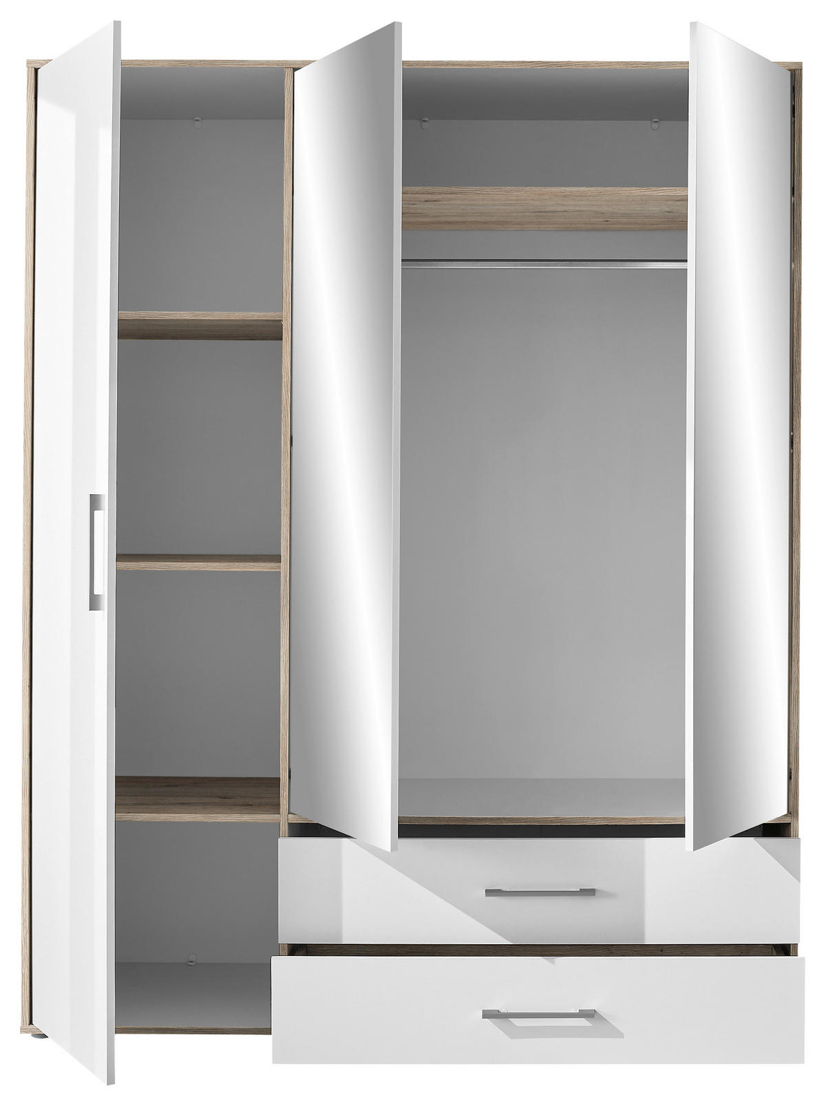 KLEIDERSCHRANK 155/195/60 cm 3-türig Weiß, Eiche San Remo, Alufarben  - Alufarben/Weiß, KONVENTIONELL, Glas/Holzwerkstoff (155/195/60cm) - Boxxx