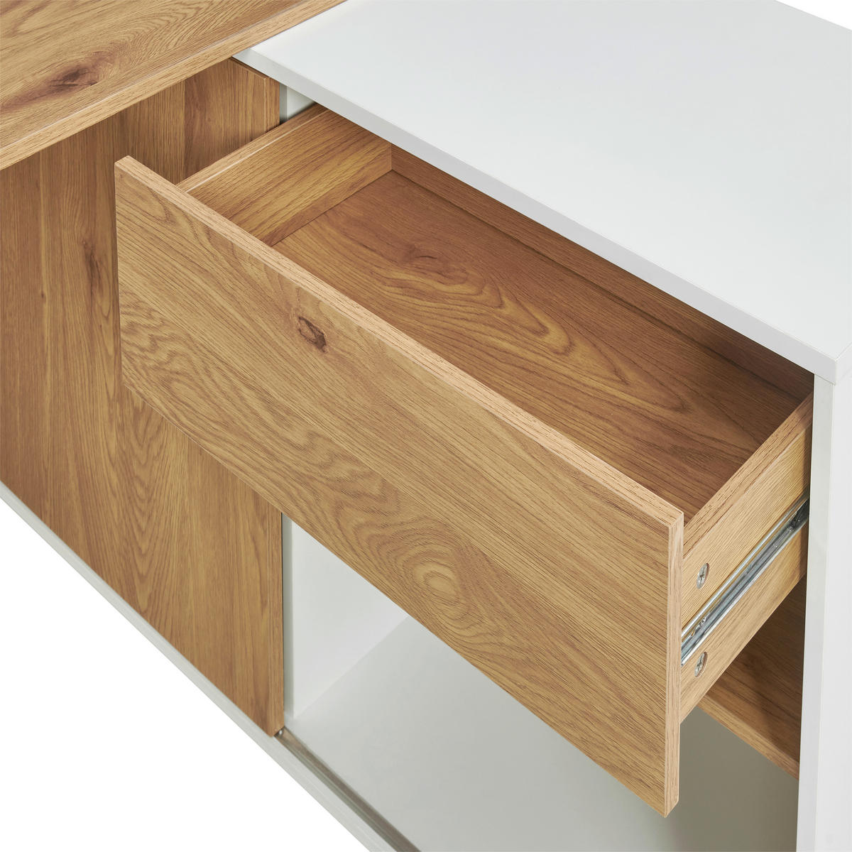 ECKSCHREIBTISCH  Weiß, Eichefarben Stauraum, seitenverkehrt montierbar  - Eichefarben/Weiß, MODERN, Holzwerkstoff/Metall (140/75/118cm) - MID.YOU